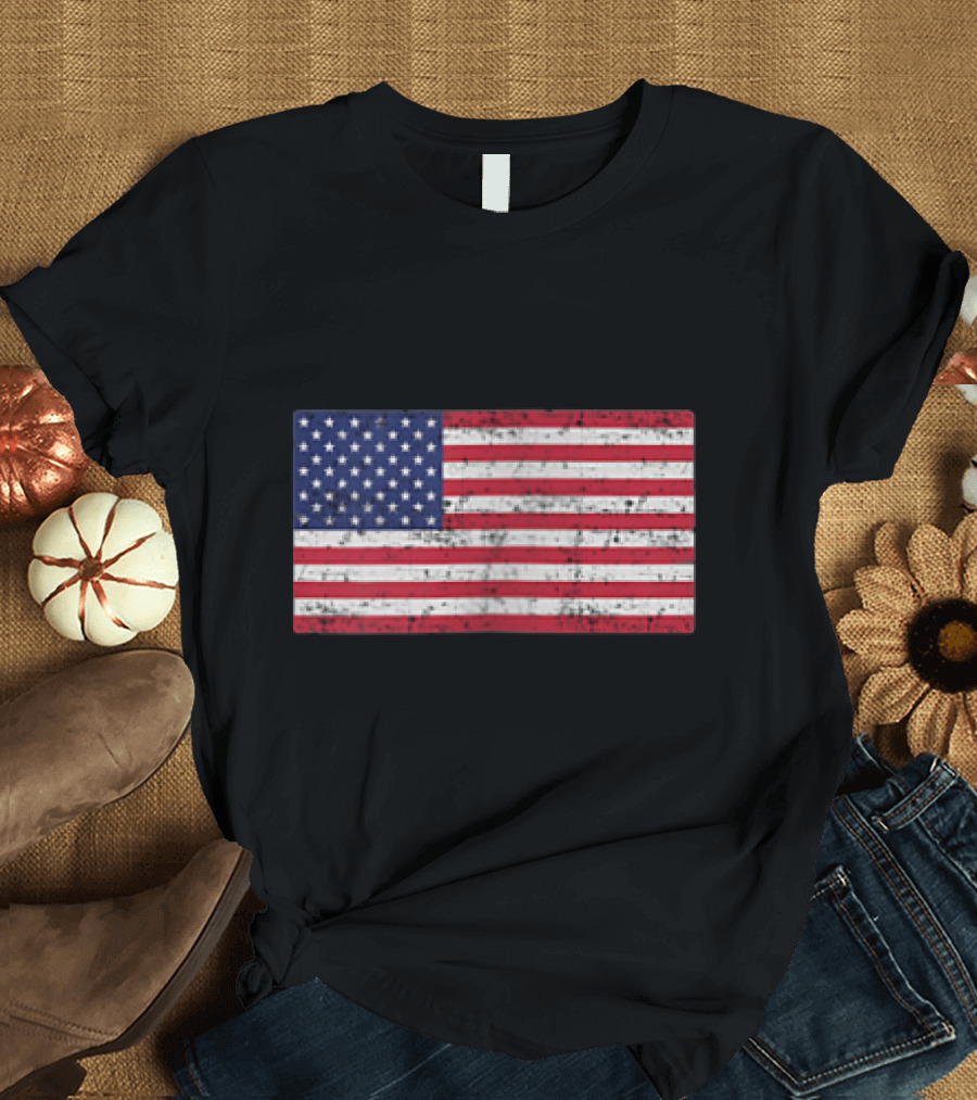 American Pride Flag Patriotic Distressed Style Vintage Look T-Shirt