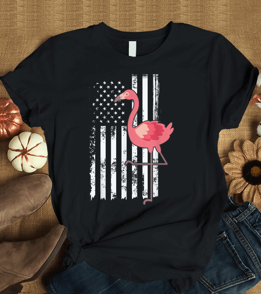 American Flag Pink Flamingo Independence Day USA Patriotic T-Shirt