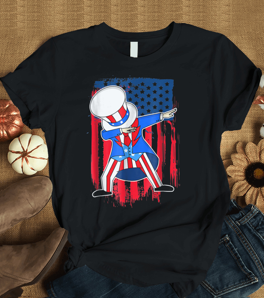 4Th Of July Uncle Sam Dab American Flag Stars Stripes Patriotic T-Shirt