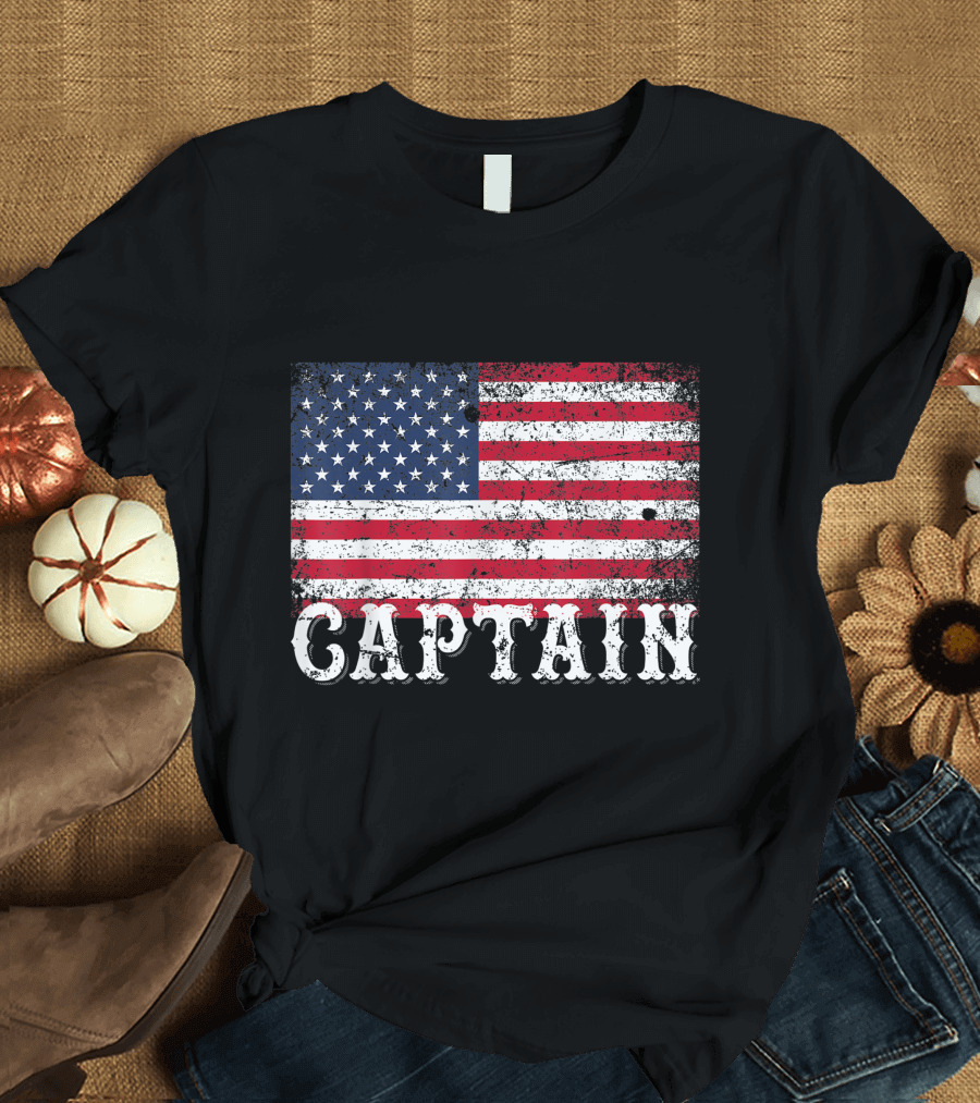 Captain American Flag 4Th Of July Boat Owners T-Shirt