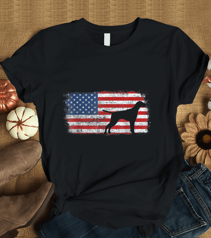 Plott Hound Silhouette with American Flag Background T-Shirt