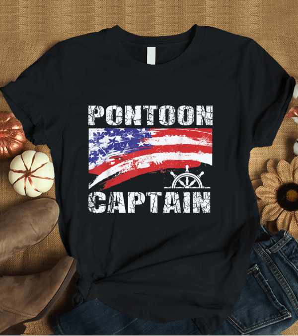 T-Shirt: Pontoon Captain American Flag Dad Grandpa Boating T-Shirt Pontoon Captain American Flag Dad Grandpa Boating T-Shirt