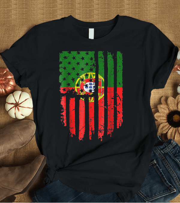 T-Shirt: Patriotic American Portuguese Blended USA Portugal Flags T-Shirt Patriotic American Portuguese Blended USA Portugal Flags T-Shirt