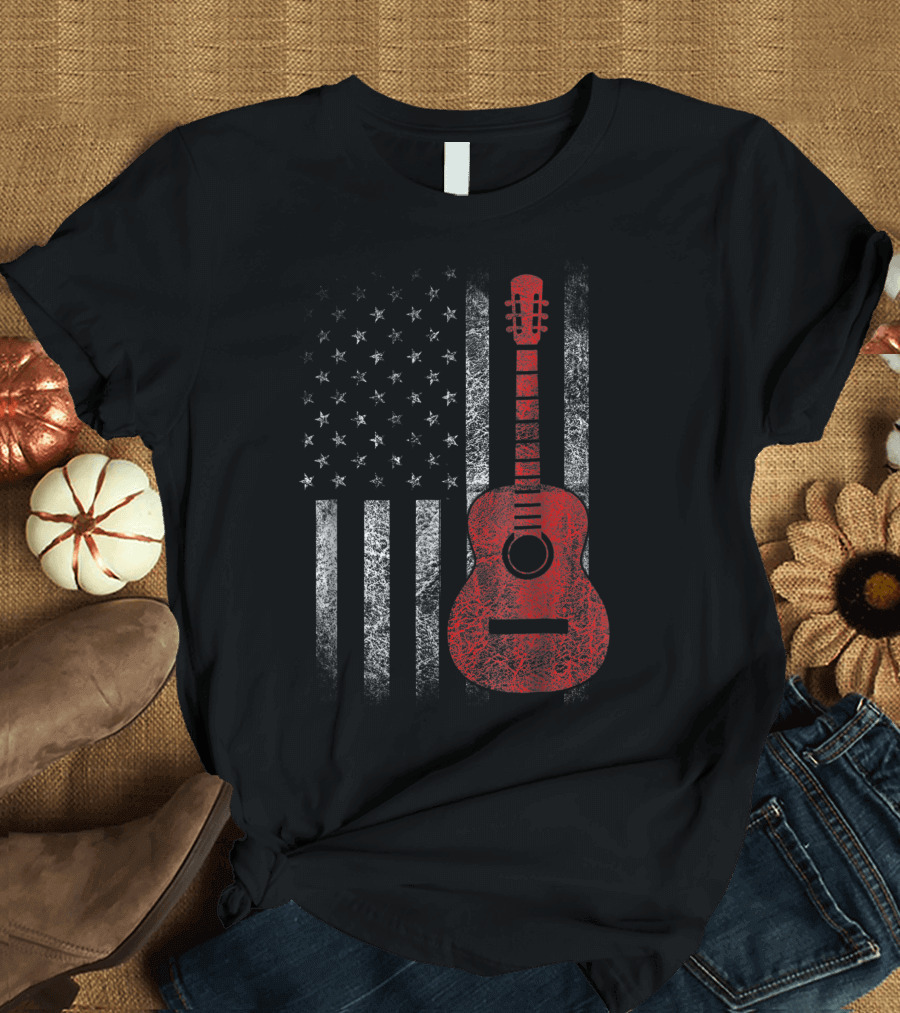 American Flag Guitar Music Player USA T-Shirt