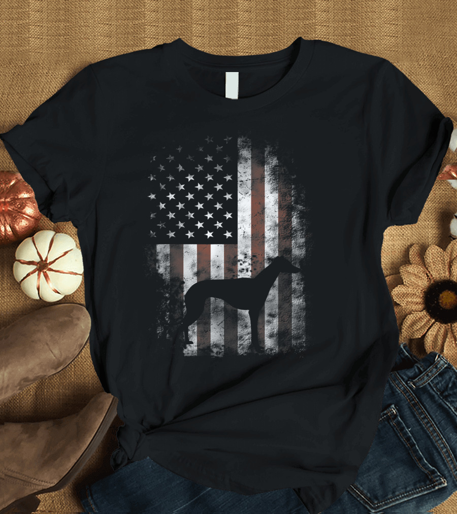 Greyhound Silhouette Over American Flag Patriotic Fourth Of July T-Shirt