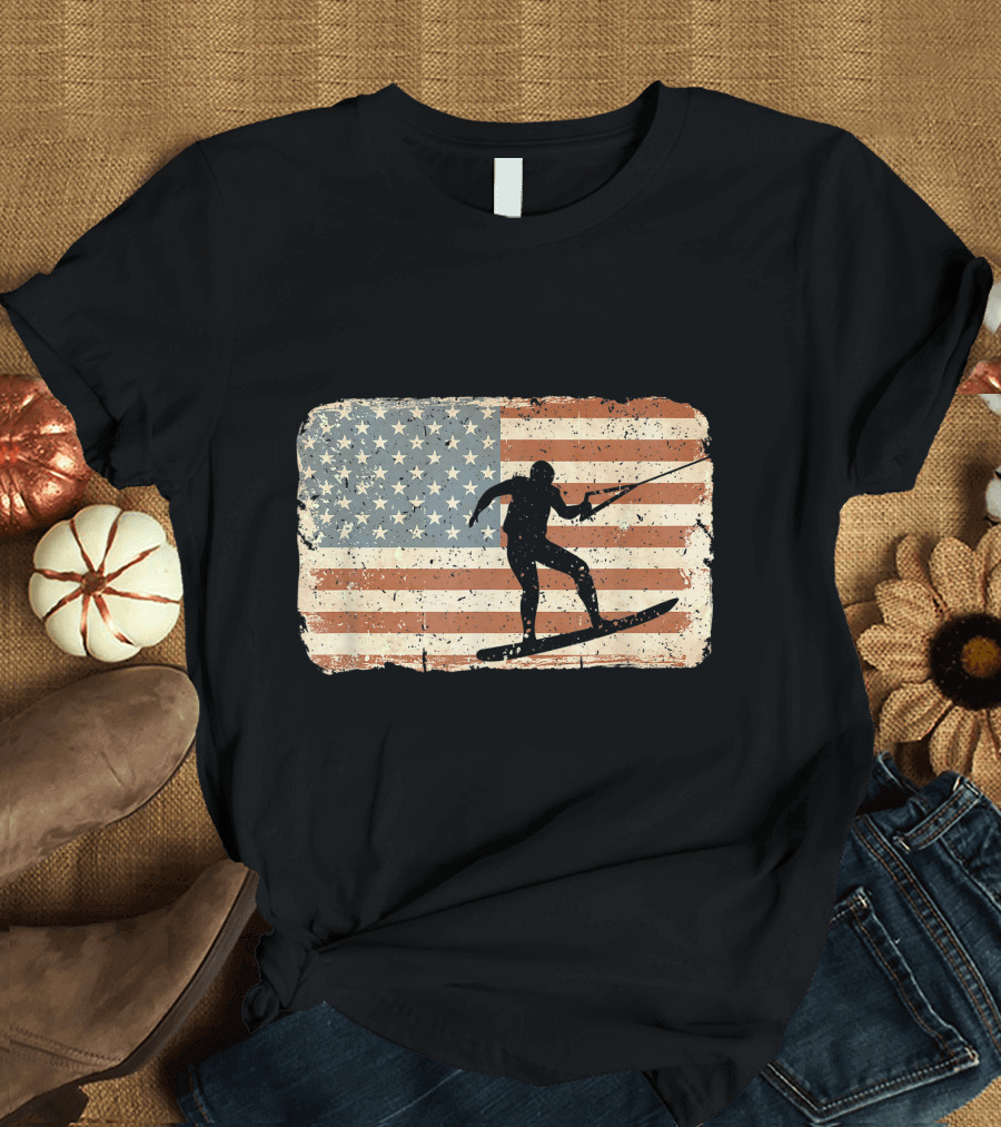 Vintage Wakeboard USA American Flag July T-Shirt