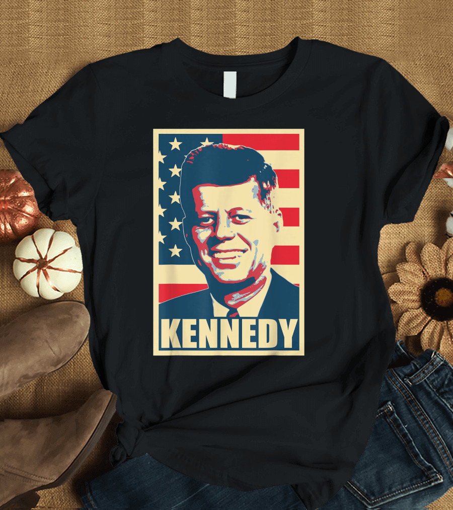 Kennedy American Flag Portrait Propaganda T-Shirt