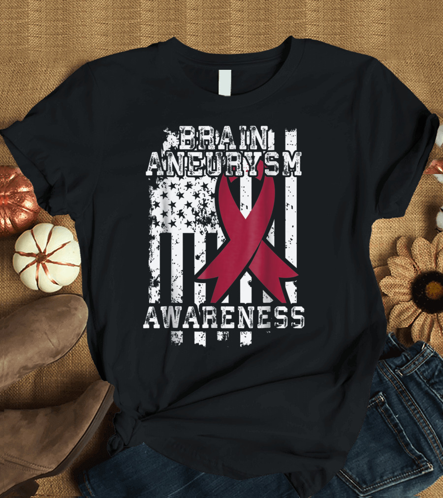 Brain Aneurysm Awareness American Flag Ribbon Survivor T-Shirt