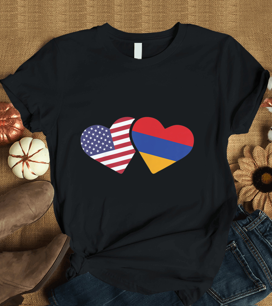 Armenian American Love Heart Armenia USA Flag T-Shirt