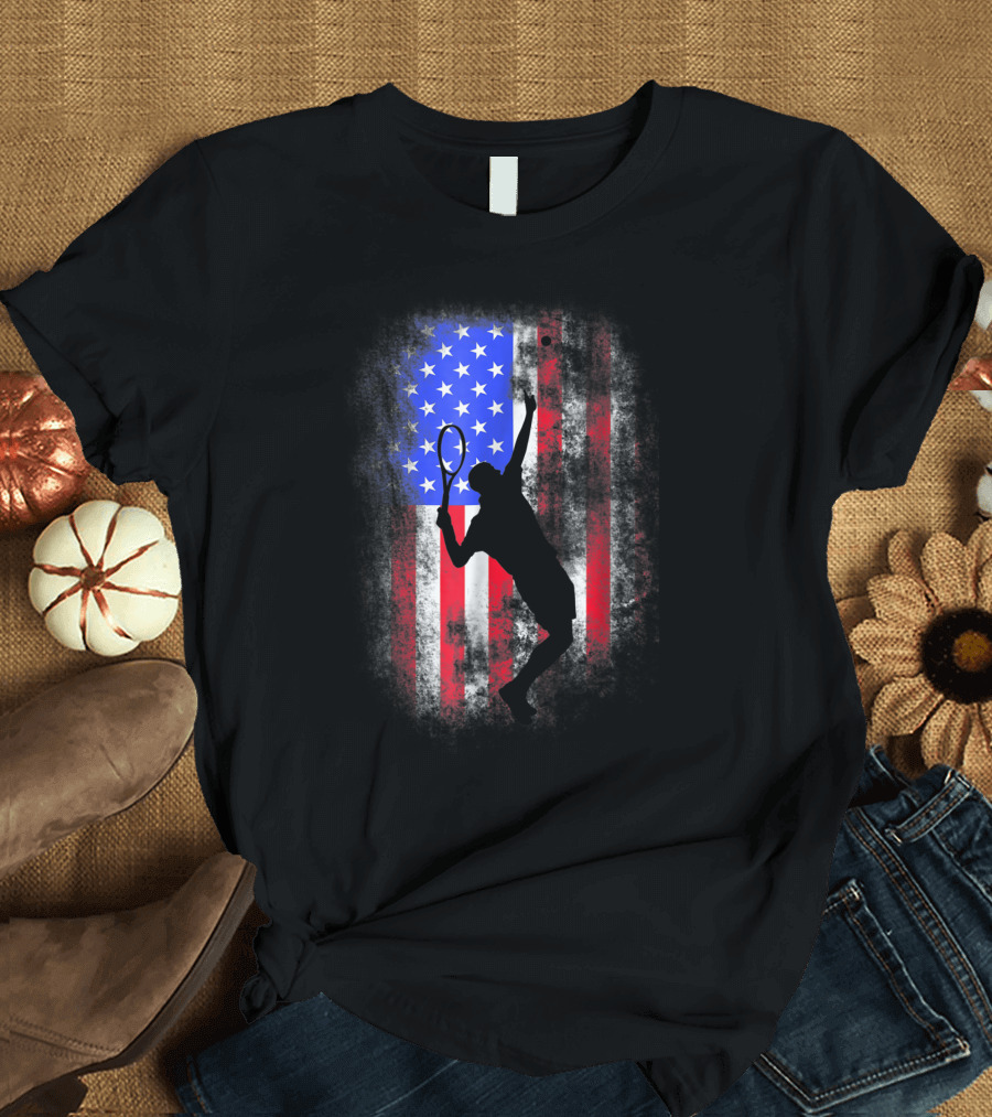 USA Vintage American Flag Tennis Player Heroic T-Shirt