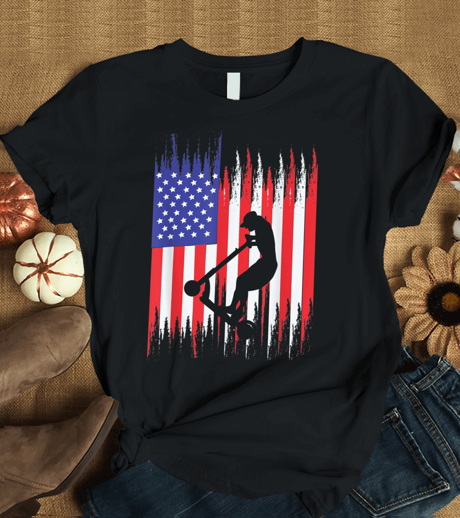 Stunt Scooter American Flag Kick Trick Competition T-Shirt