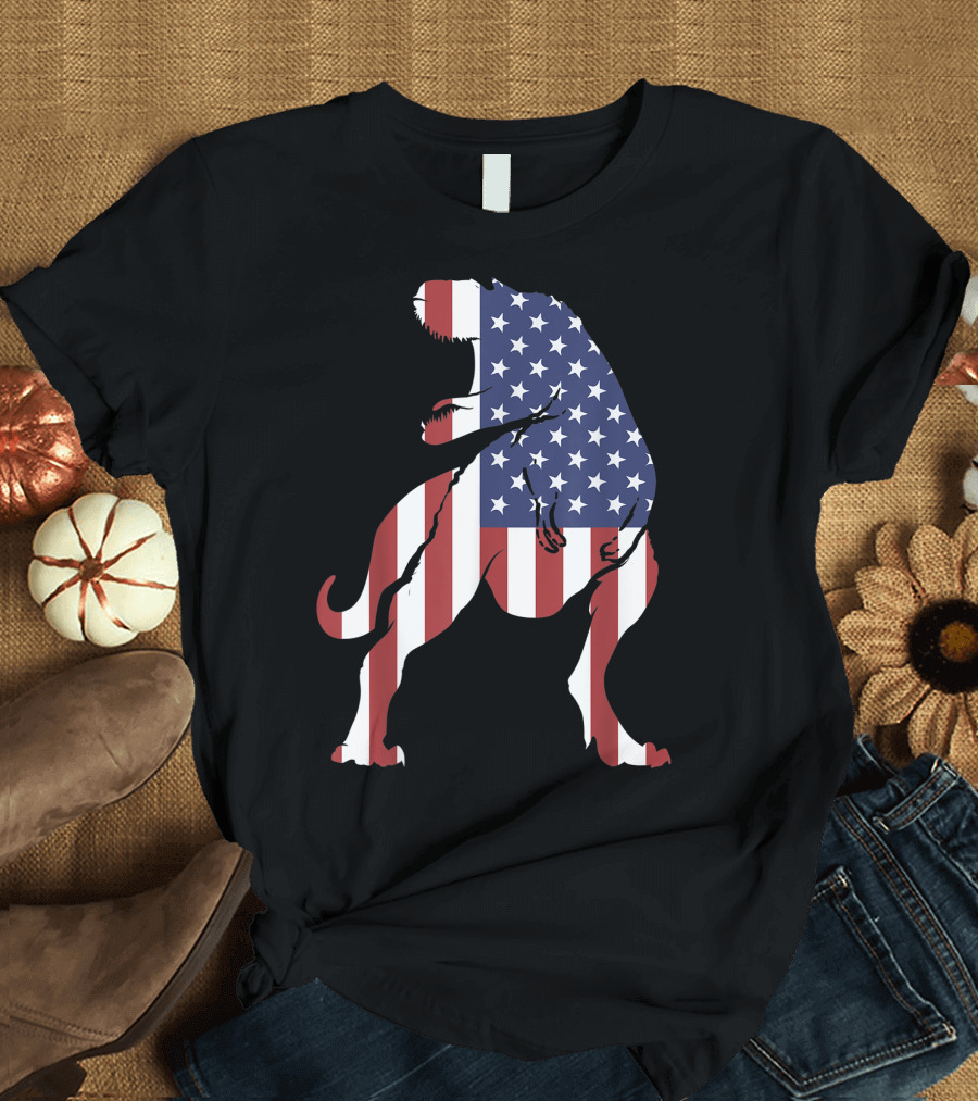 American Flag Dinosaur Cool America Dino Lovers T-Rex T-Shirt