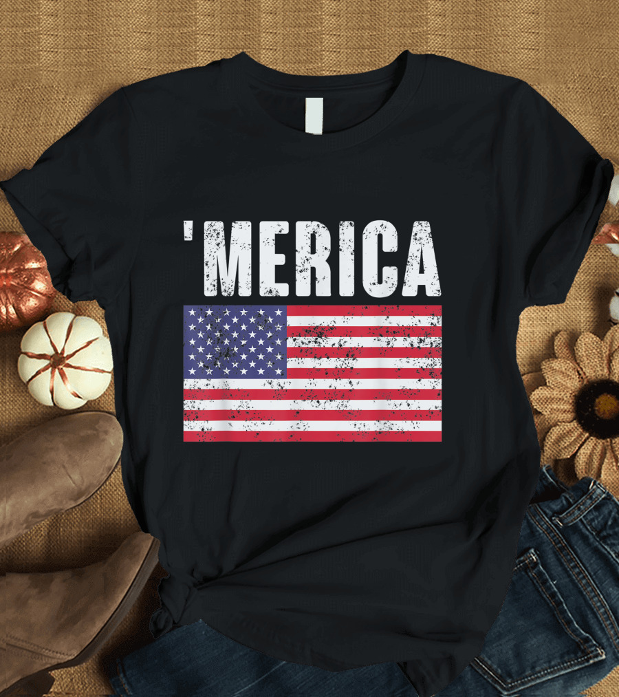 'Merica American Flag Distressed Style USA T-Shirt