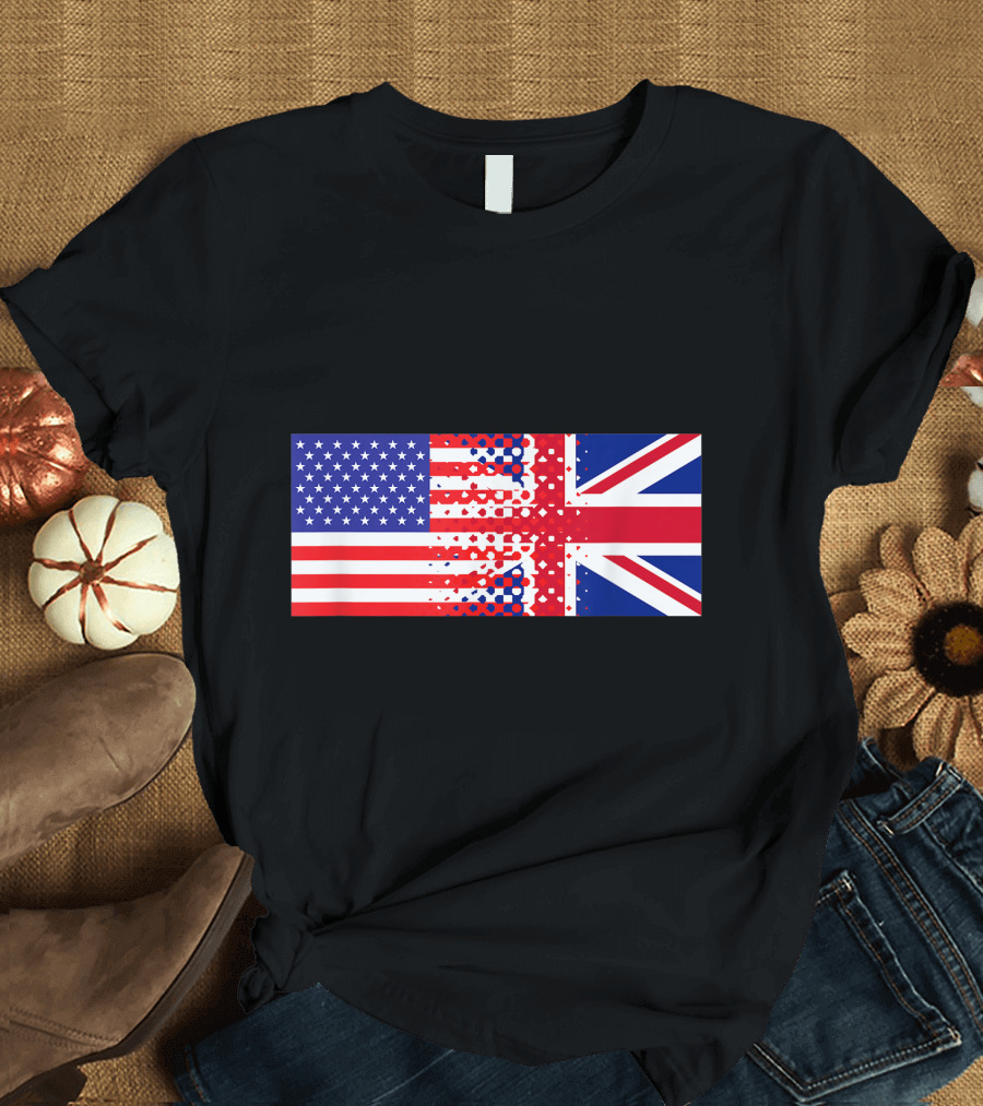 British American Union Flags Half English Half American T-Shirt