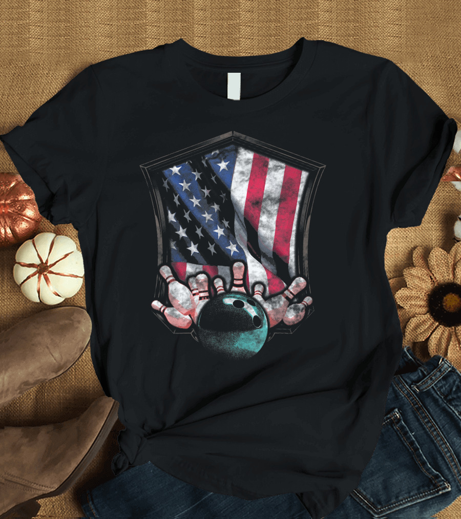 Vintage American Bowling USA Flag Bowling T-Shirt