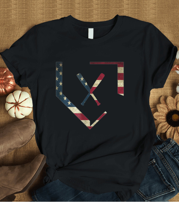 T-Shirt: Home Plate American Flag Baseball Bats Baseballin' T-Shirt Home Plate American Flag Baseball Bats Baseballin' T-Shirt