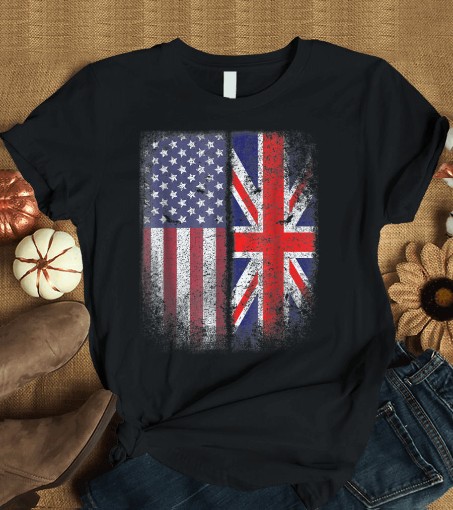 British American Flag Great Britain United States Union Jack UK USA T-Shirt