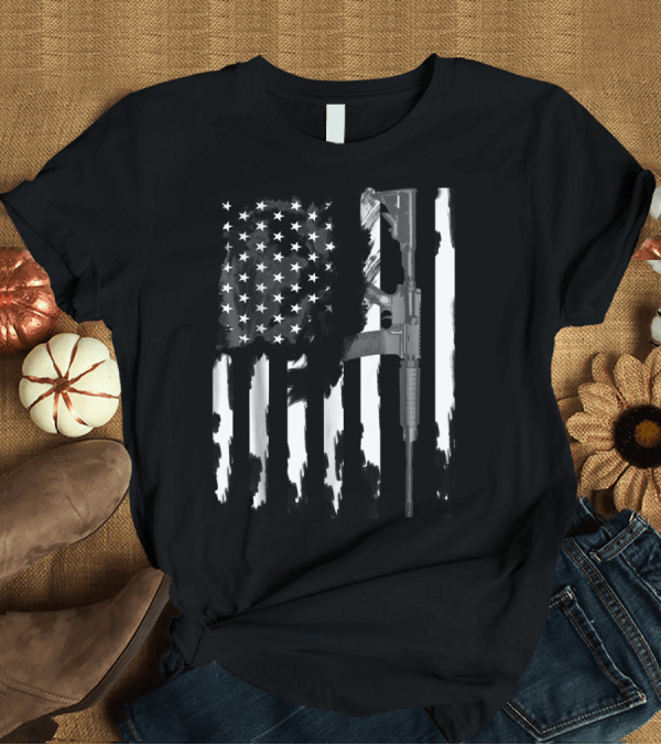 T-Shirt: AR-15 Rifle with American Flag T-Shirt AR-15 Rifle with American Flag T-Shirt