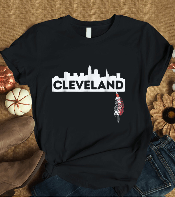 T-Shirt: Cleveland Skyline with Native American Feather T-Shirt Cleveland Skyline with Native American Feather T-Shirt