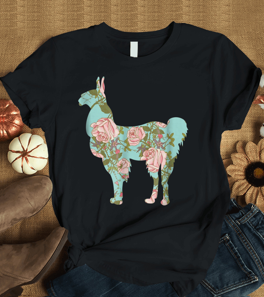 Llama Roses Floral South American Farm Animal T-Shirt