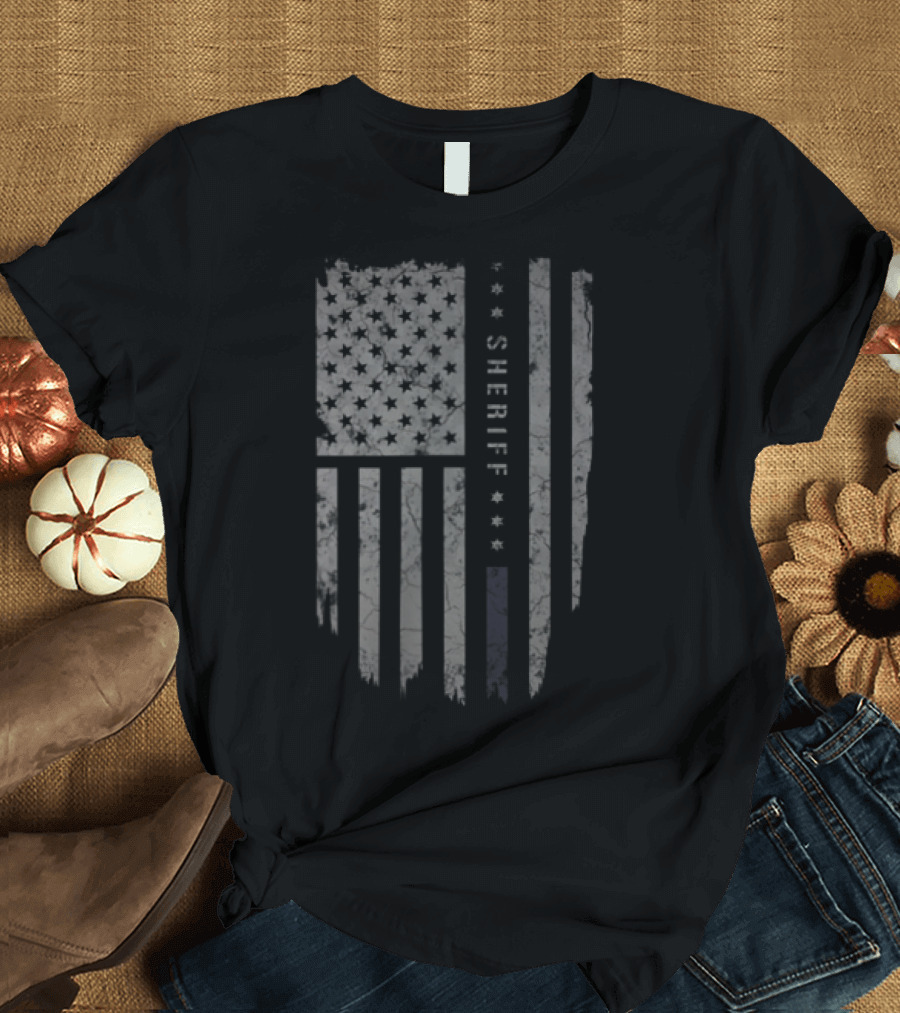 Sheriff Thin Blue Line Distressed American Flag T-Shirt