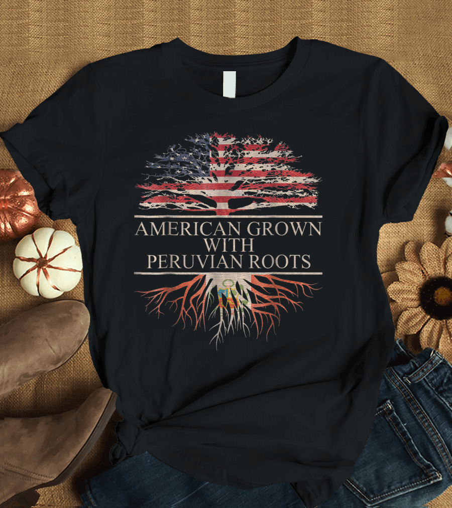 American Grown With Peruvian Roots Flag Tree Symbolism T-Shirt