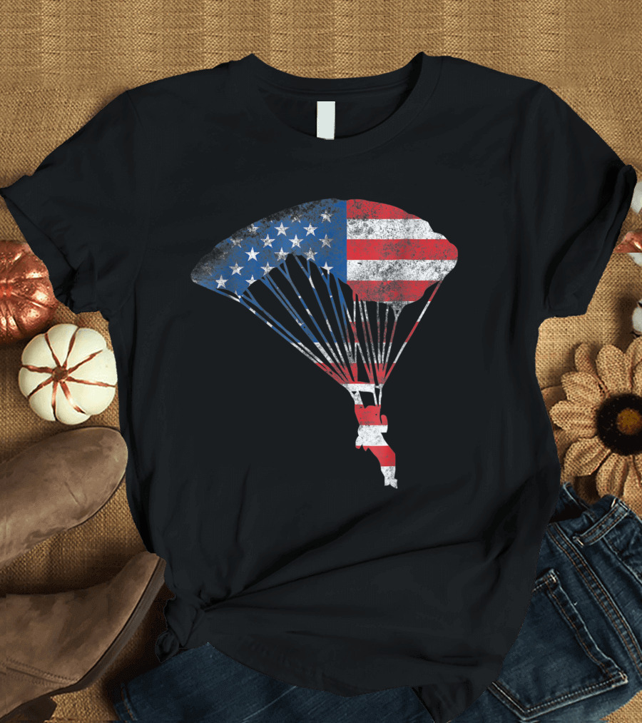 American Skydiving Parachute Flag Lover Skydive T-Shirt