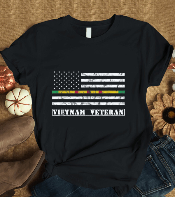 T-Shirt: Vietnam Veteran American Flag Pride with Thin Green and Yellow Lines T-Shirt Vietnam Veteran American Flag Pride with Thin Green and Yellow Lines T-Shirt