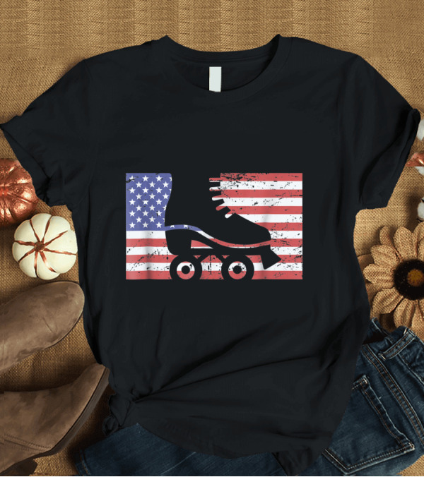 T-Shirt: American Flag Stars and Stripes Roller Skate T-Shirt American Flag Stars and Stripes Roller Skate T-Shirt