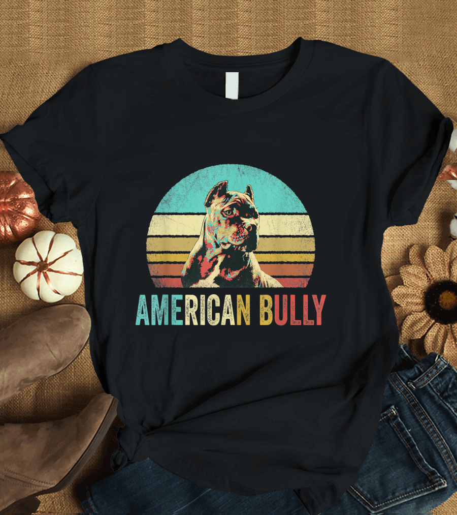 American Bully Vintage Sunset Dog Retro T-Shirt
