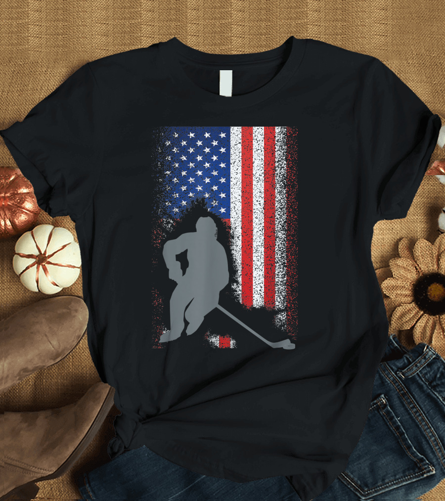 American Flag Hockey USA Player Iconic Sports Top T-Shirt