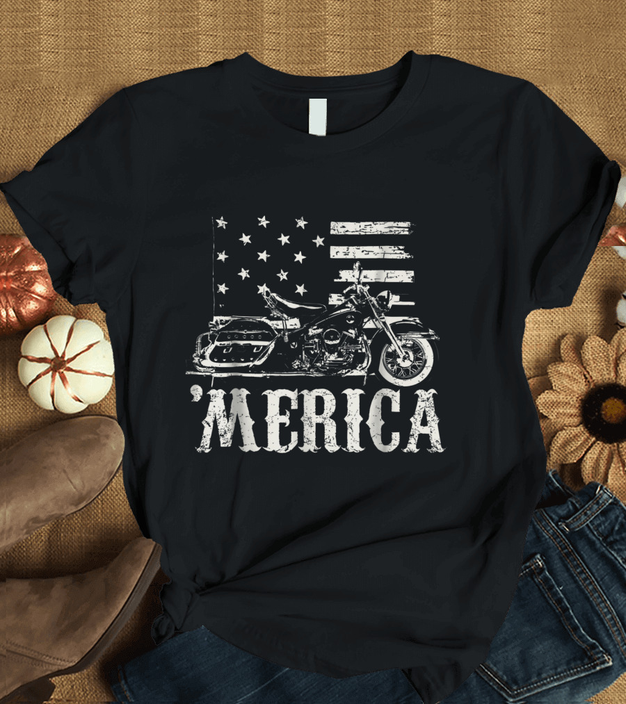 Vintage American Motorcycle Flag 'Merica Biker T-Shirt