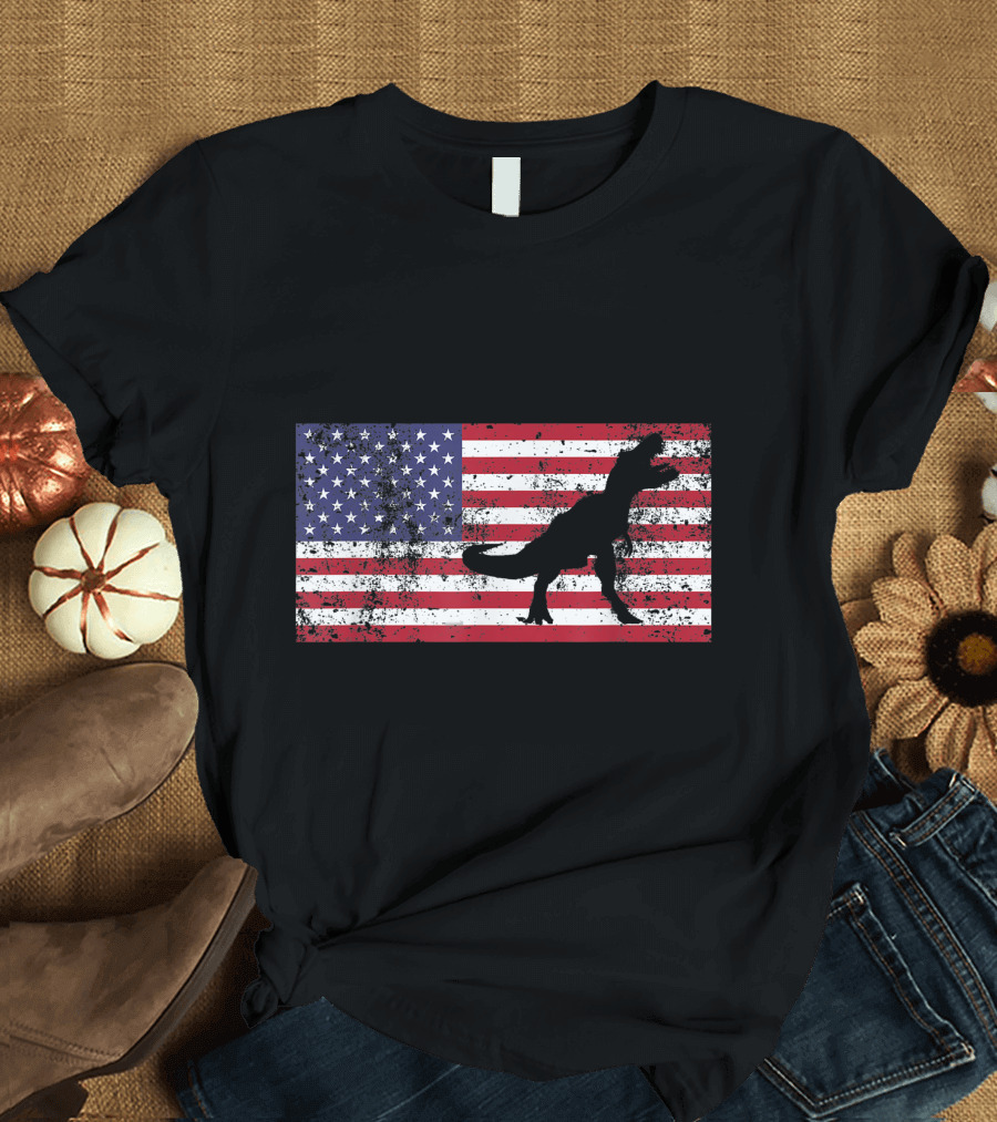 T Rex American Flag 4th of July Dinosaur T-Shirt