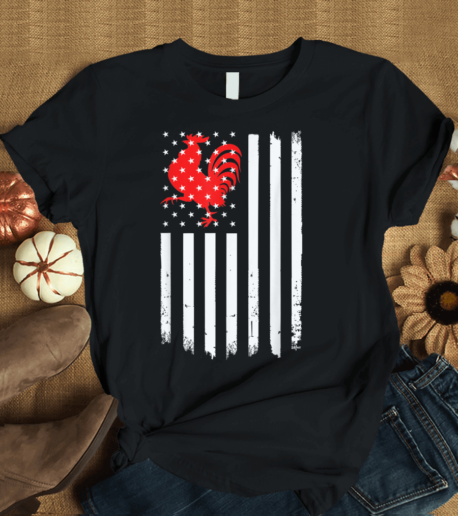 American Flag Rooster Chicken Funny Patriotic T-Shirt