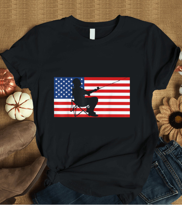 T-Shirt: American Flag Silhouette Fisherman 4th of July Patriotic USA T-Shirt American Flag Silhouette Fisherman 4th of July Patriotic USA T-Shirt