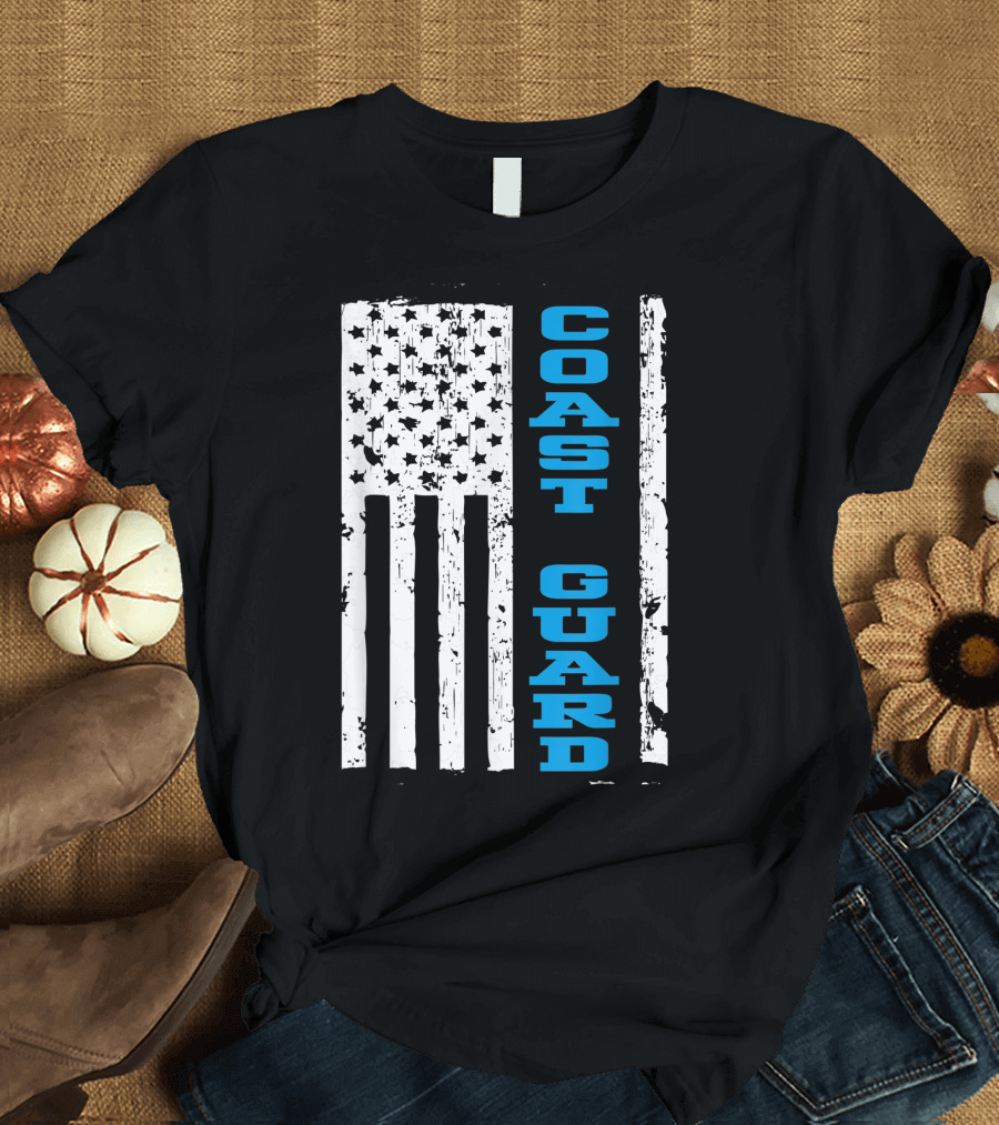 Coast Guard Thin Blue Line American Flag T-Shirt