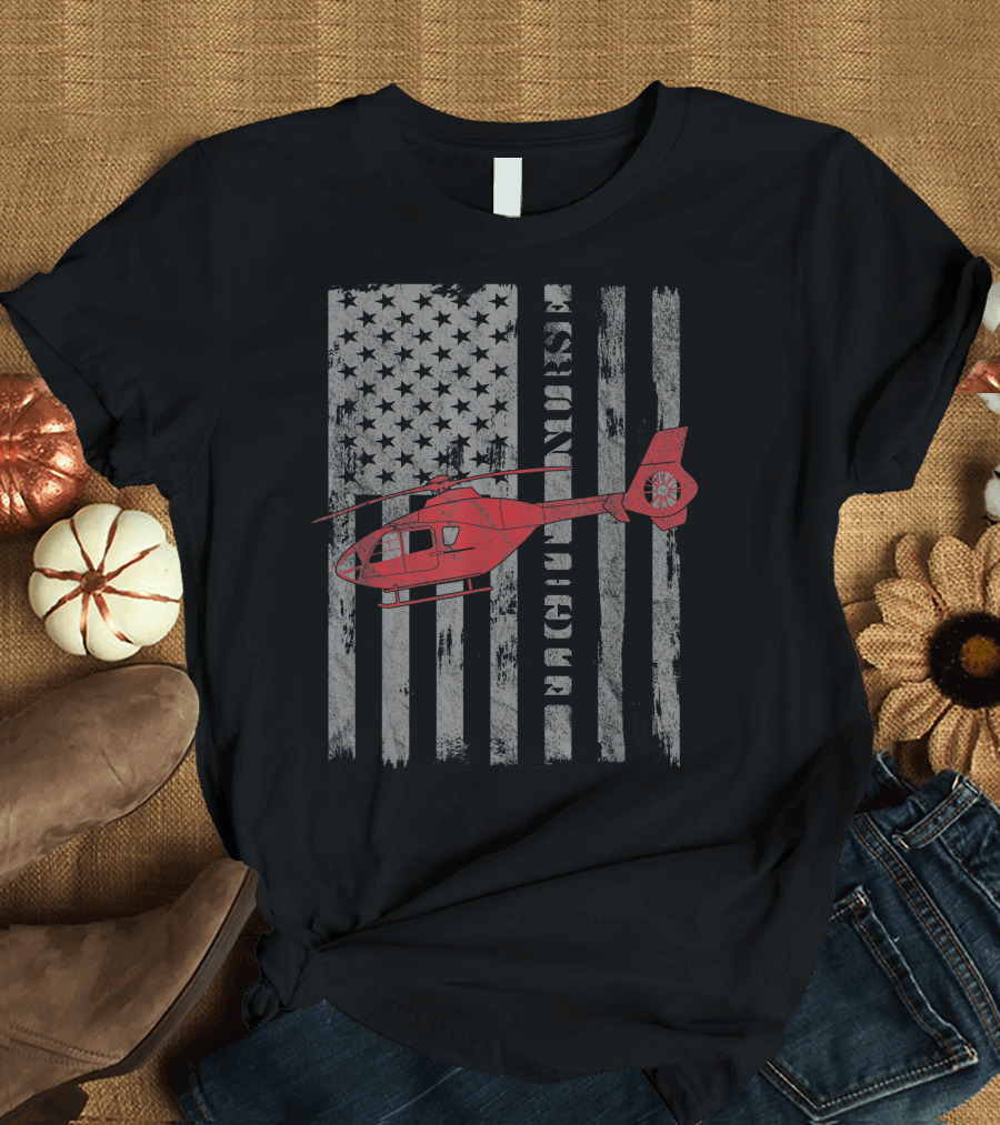 American Flag Helicopter Flight Nurse T-Shirt