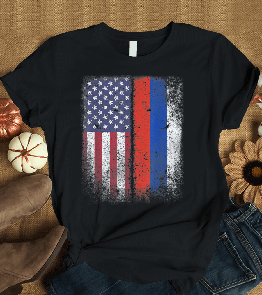 Russian American Flag USA Russia America Flags Grunge T-Shirt