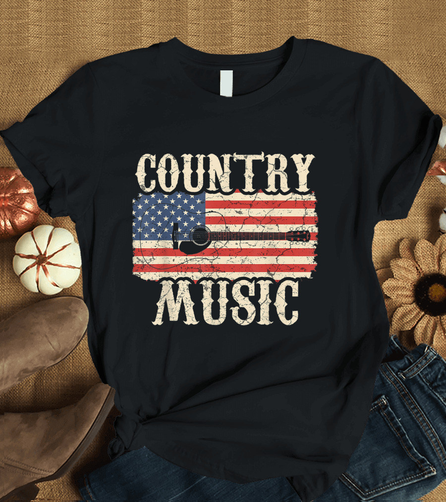 Country Music American Flag Vintage Guitar T-Shirt