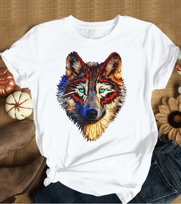 T-Shirt: Kids Native American Timber Wolf Blue Eyes T-Shirt Kids Native American Timber Wolf Blue Eyes T-Shirt