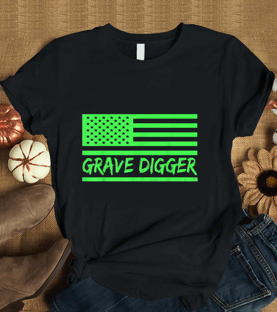 Grave Digger Monster Truck American Flag Racing USA T-Shirt