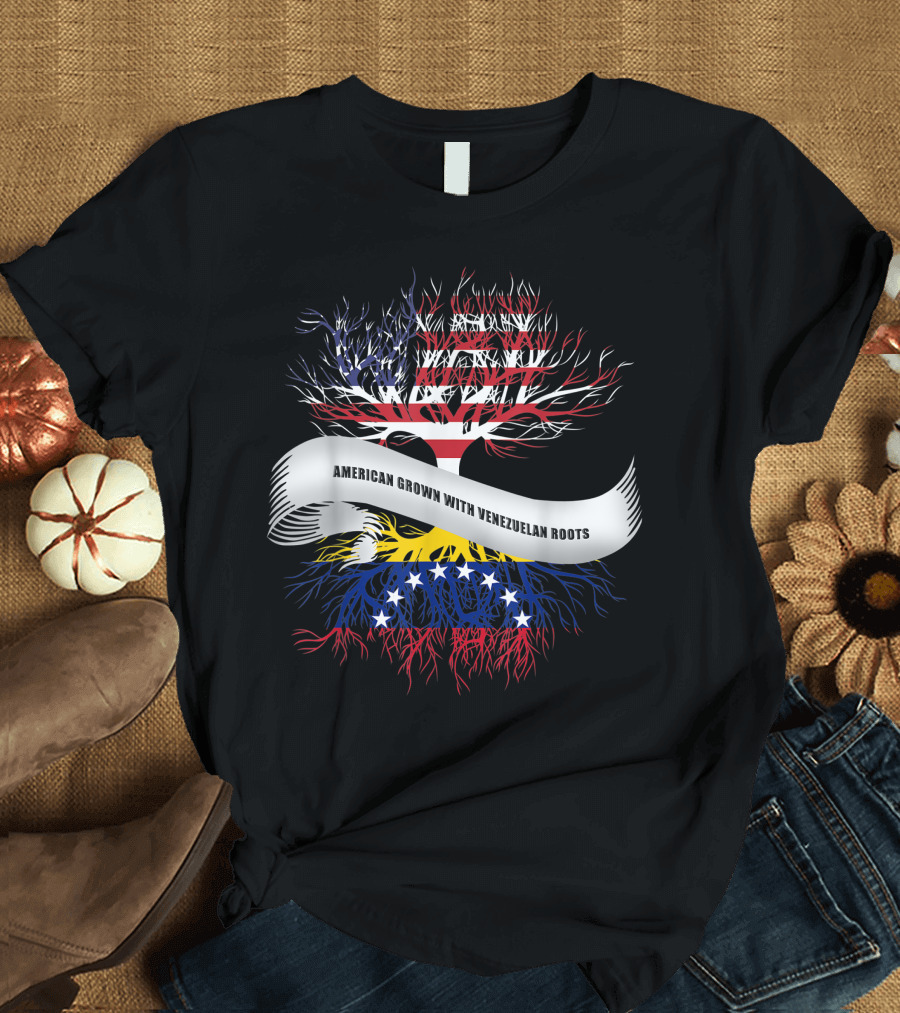 American Grown With Venezuelan Roots Tree Flag T-Shirt