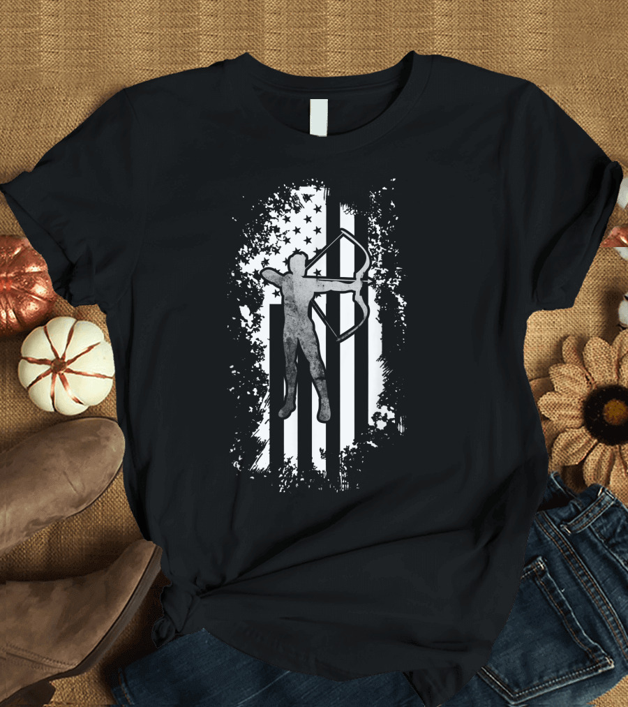 American Flag Vintage Archery Lover Patriotic USA Bowhunter T-Shirt
