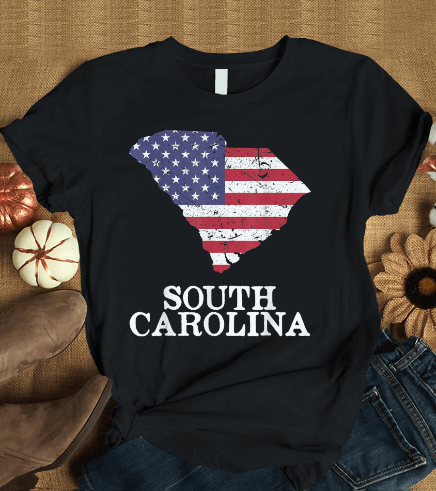 South Carolina Map American Flag 4th of July T-Shirt