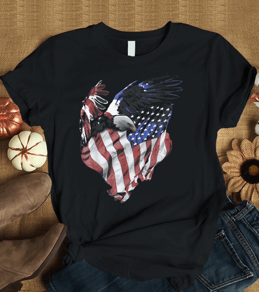 American Flag And Bald Eagle Patriotic Pride Emblem T-Shirt