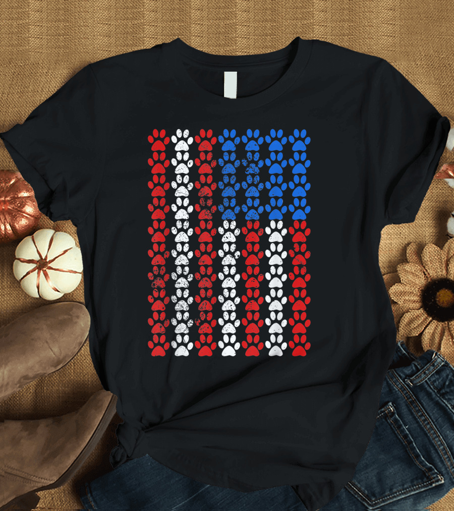 American Flag Dog Paw Patriotic Pride Paws T-Shirt