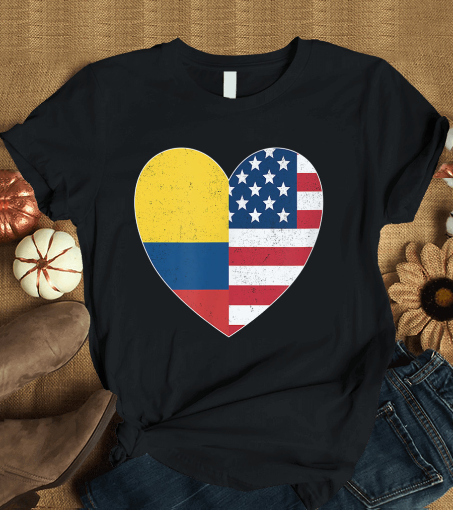 Colombia Flag Colombian American Heart USA Patriotic T-Shirt