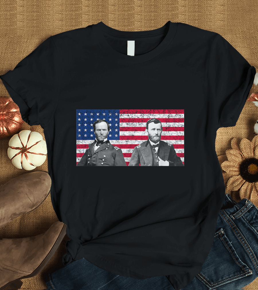 Sherman and Grant in Front of American Flag T-Shirt