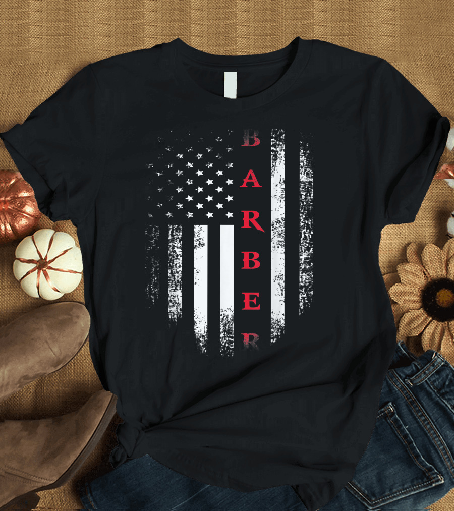 Vintage USA Barber American Flag Red White Cool T-Shirt