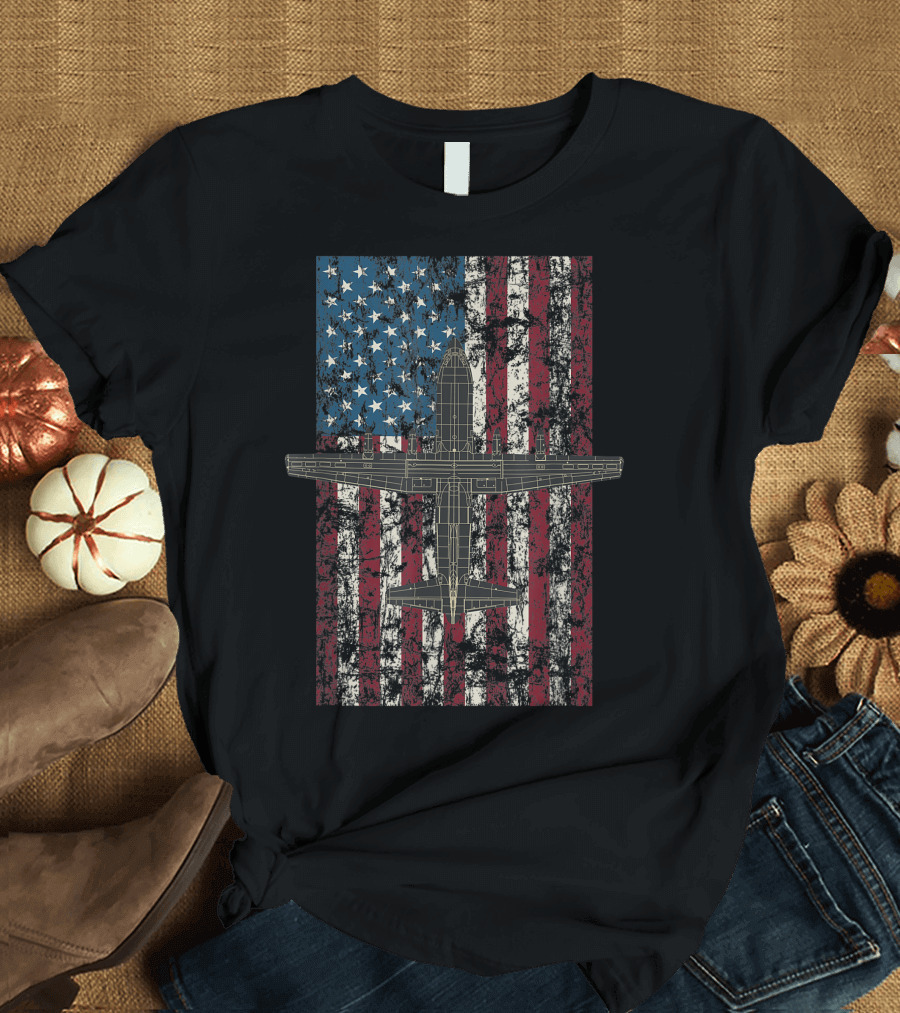 American Flag C 130 Hercules Patriotic Aviation T-Shirt